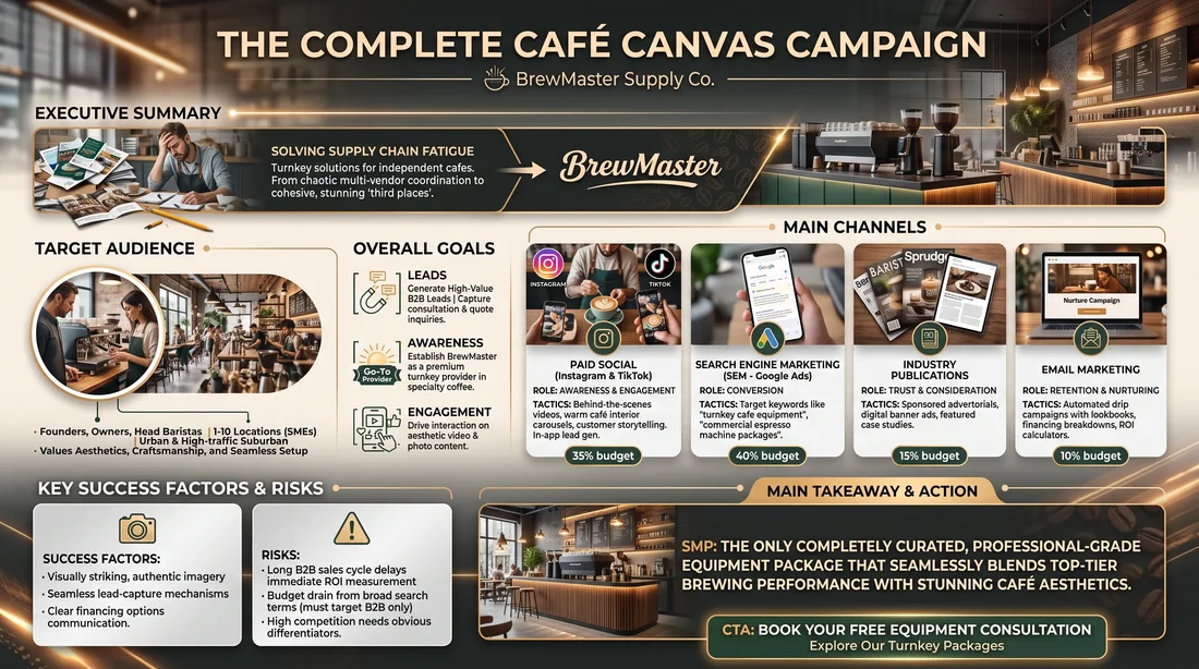 Generated campaign overview document for BrewMaster Supply Co: commercial espresso equipment and artisan roastery campaign launch.