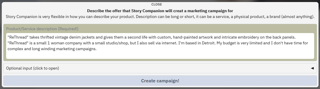 Product Input Interface